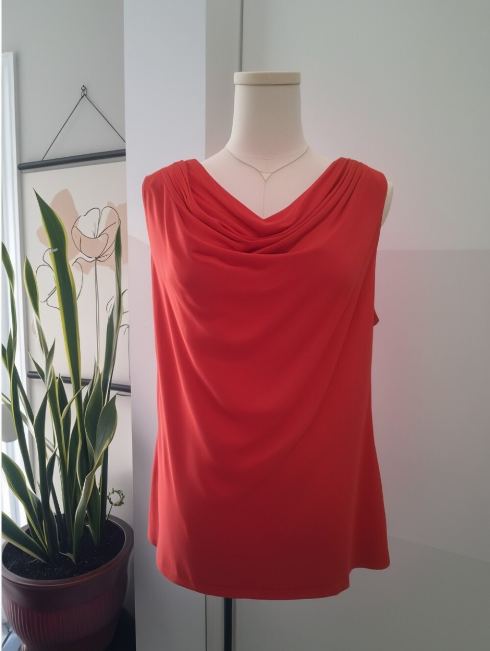 🆕️  Catherine Malendrino Red Draped Cowl Neck Sleeveless Blouse Womens Medium